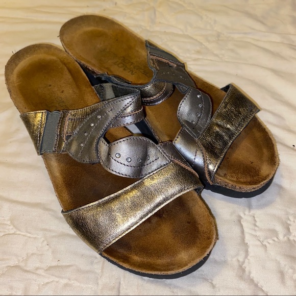 Naot Womens Dorith Galdiator Sandal- Gold Threads | Cleary's Shoes & Boots